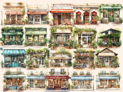 Cafes Watercolor Clipart awning clipart - Wonders Artist