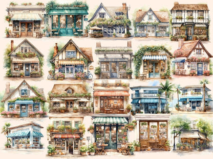 Cafes Watercolor Clipart awning clipart - Wonders Artist