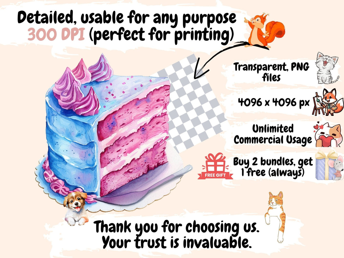 Cakes Watercolor Clipart - High - Quality Instant Digital Download for Creative Projects