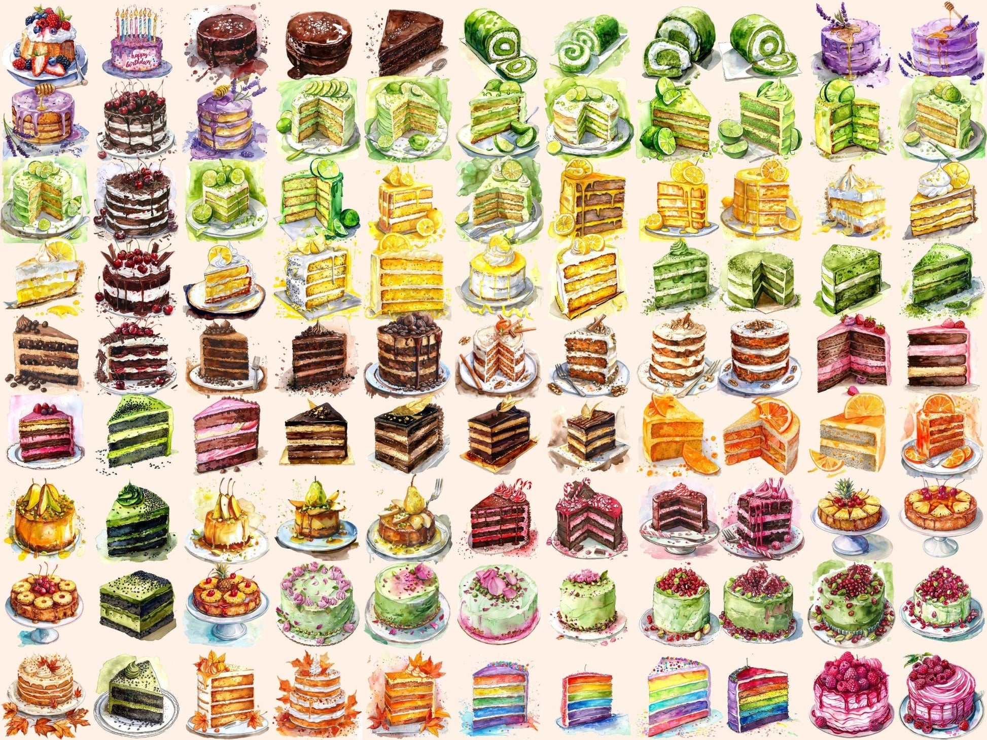 Cakes Watercolor Clipart - High - Quality Instant Digital Download for Creative Projects