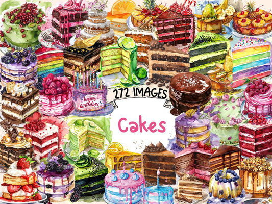 Cakes Watercolor Clipart - High - Quality Instant Digital Download for Creative Projects