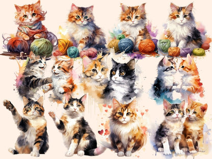Calico Cats Watercolor Clipart calico cat digitals - Wonders Artist