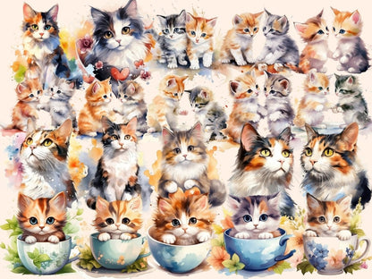 Calico Cats Watercolor Clipart calico cat digitals - Wonders Artist