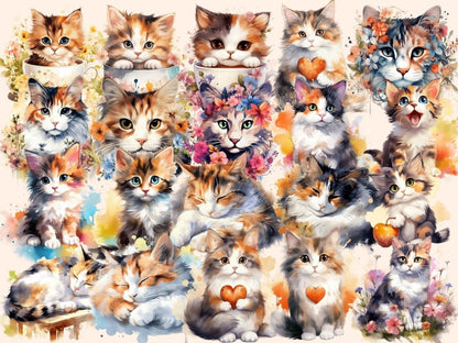 Calico Cats Watercolor Clipart calico cat digitals - Wonders Artist