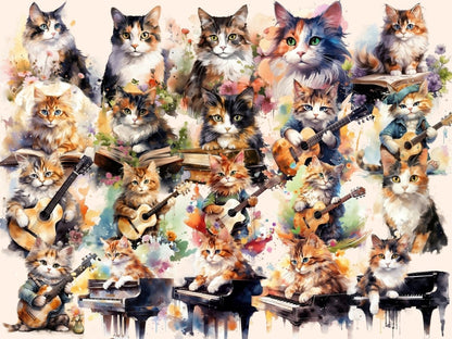Calico Cats Watercolor Clipart calico cat digitals - Wonders Artist