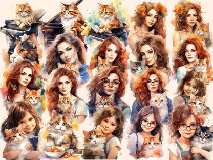 Calico Cats Watercolor Clipart calico cat digitals - Wonders Artist