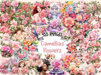 Camellias Flowers Watercolor Clipart camellia clipart - Wonders Artist