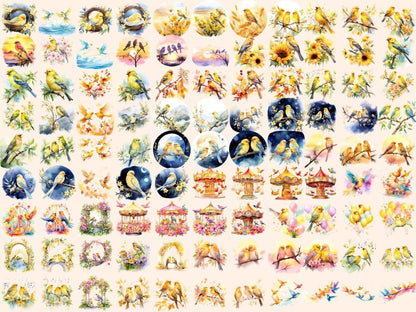 Canaries Watercolor Clipart canaries clipart - Wonders Artist