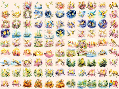 Canaries Watercolor Clipart canaries clipart - Wonders Artist