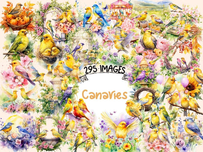 Canaries Watercolor Clipart canaries clipart - Wonders Artist