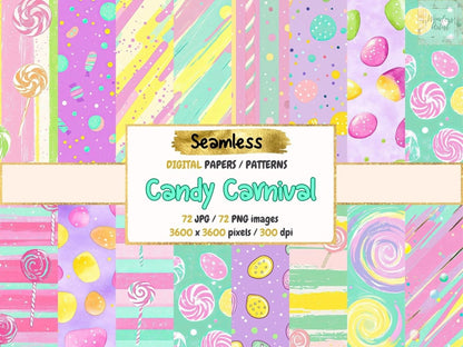 Candy Carnival Seamless Pattern Digital Papers Candy carnival candy digital candy seamless - WondersArtist