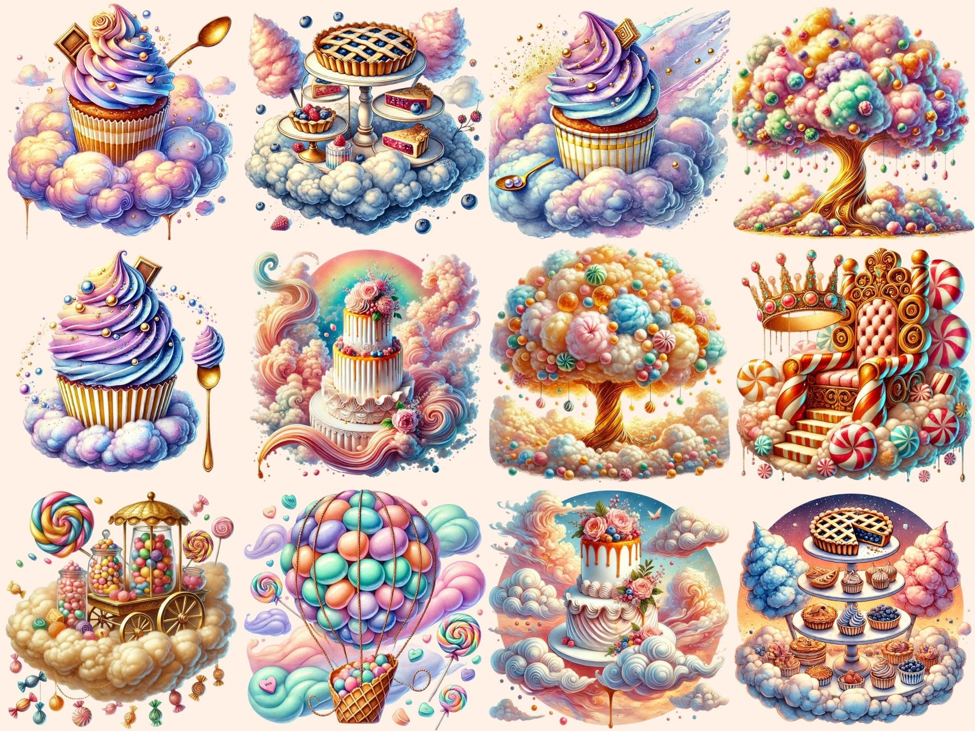 Candy Cloud Skies (P1) Clipart - High - Quality Instant Digital Download for Creative Projects