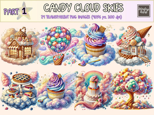 Candy Cloud Skies (P1) Clipart - High - Quality Instant Digital Download for Creative Projects