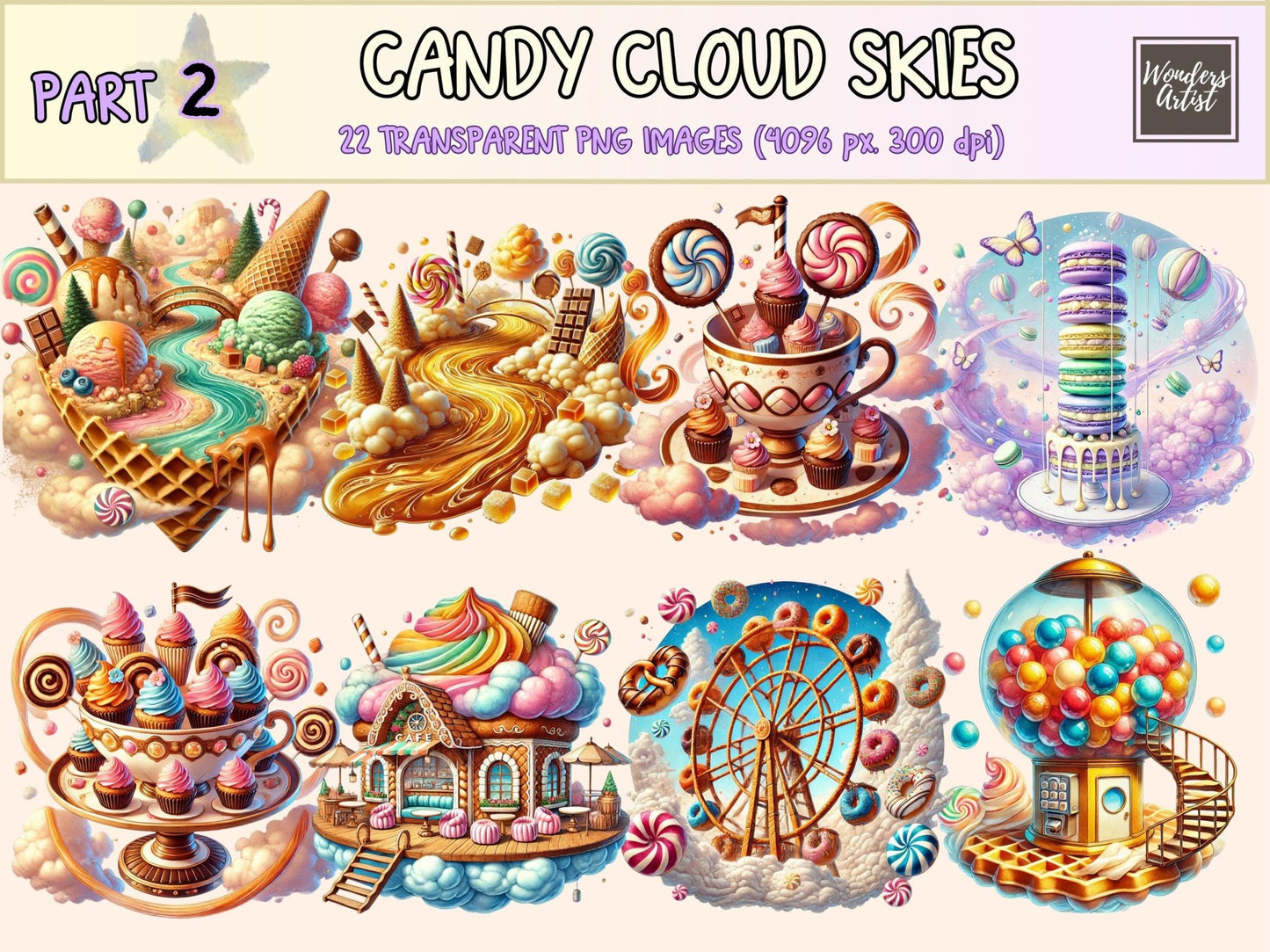 Candy Cloud Skies (P2) Clipart - High - Quality Instant Digital Download for Creative Projects