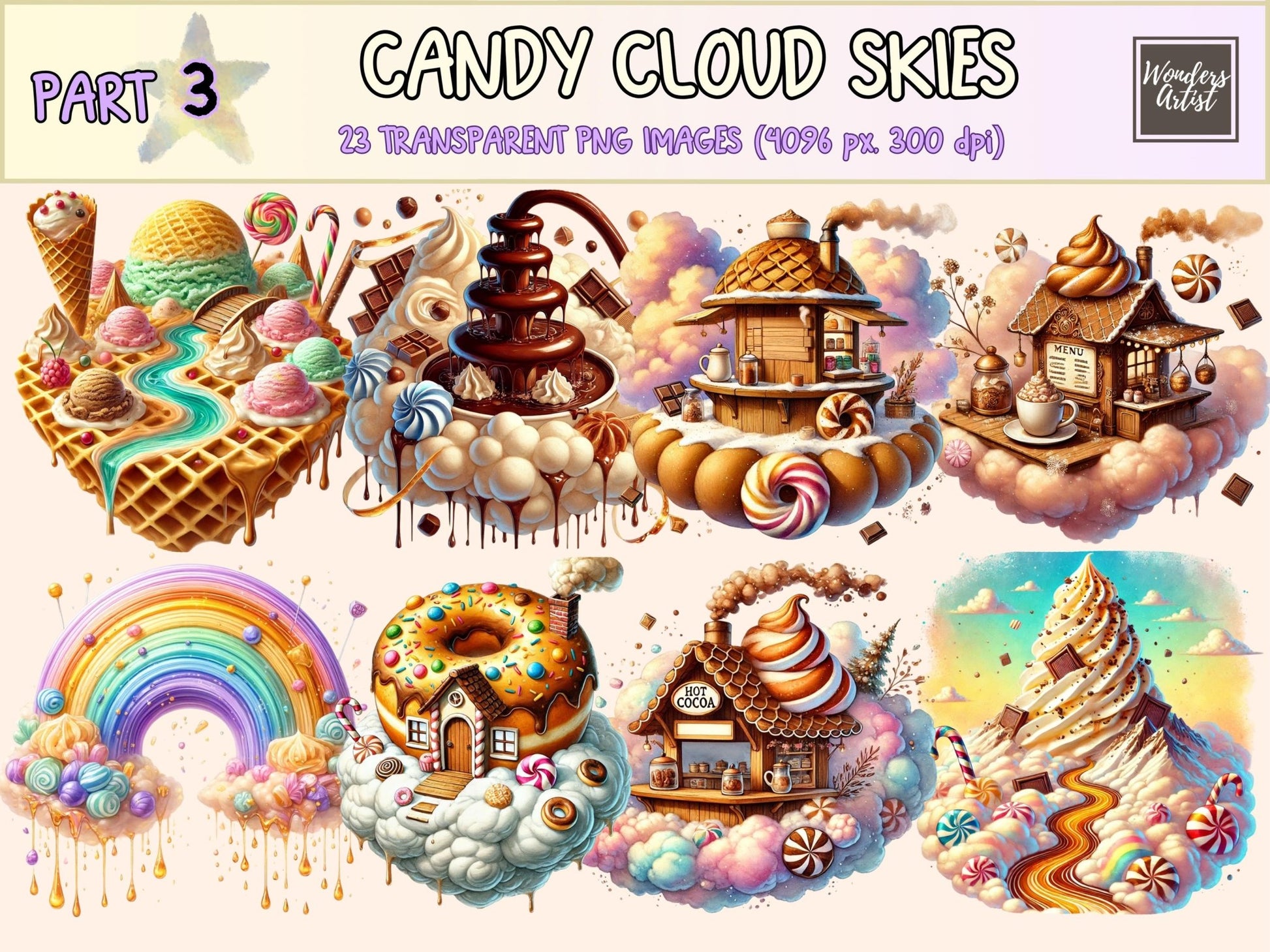 Candy Cloud Skies (P3) Clipart - High - Quality Instant Digital Download for Creative Projects