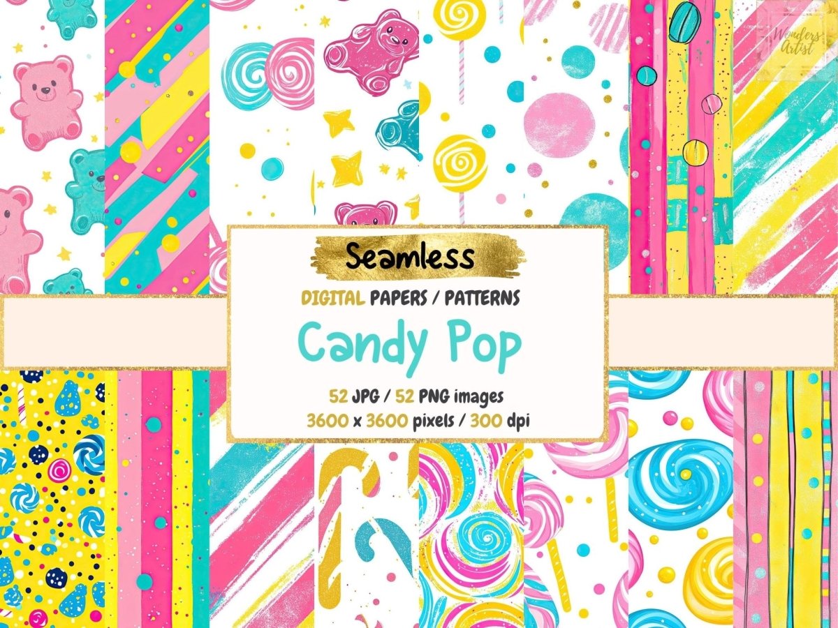 Candy Pop Seamless Digital Paper Bright Candy Pattern - Wonders Artist