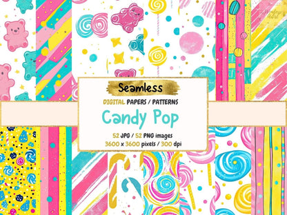 Candy Pop Seamless Digital Paper Bright Candy Pattern - Wonders Artist