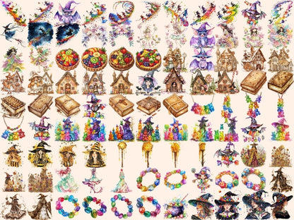 Candy Witches Watercolor Clipart candy cauldron png - Wonders Artist