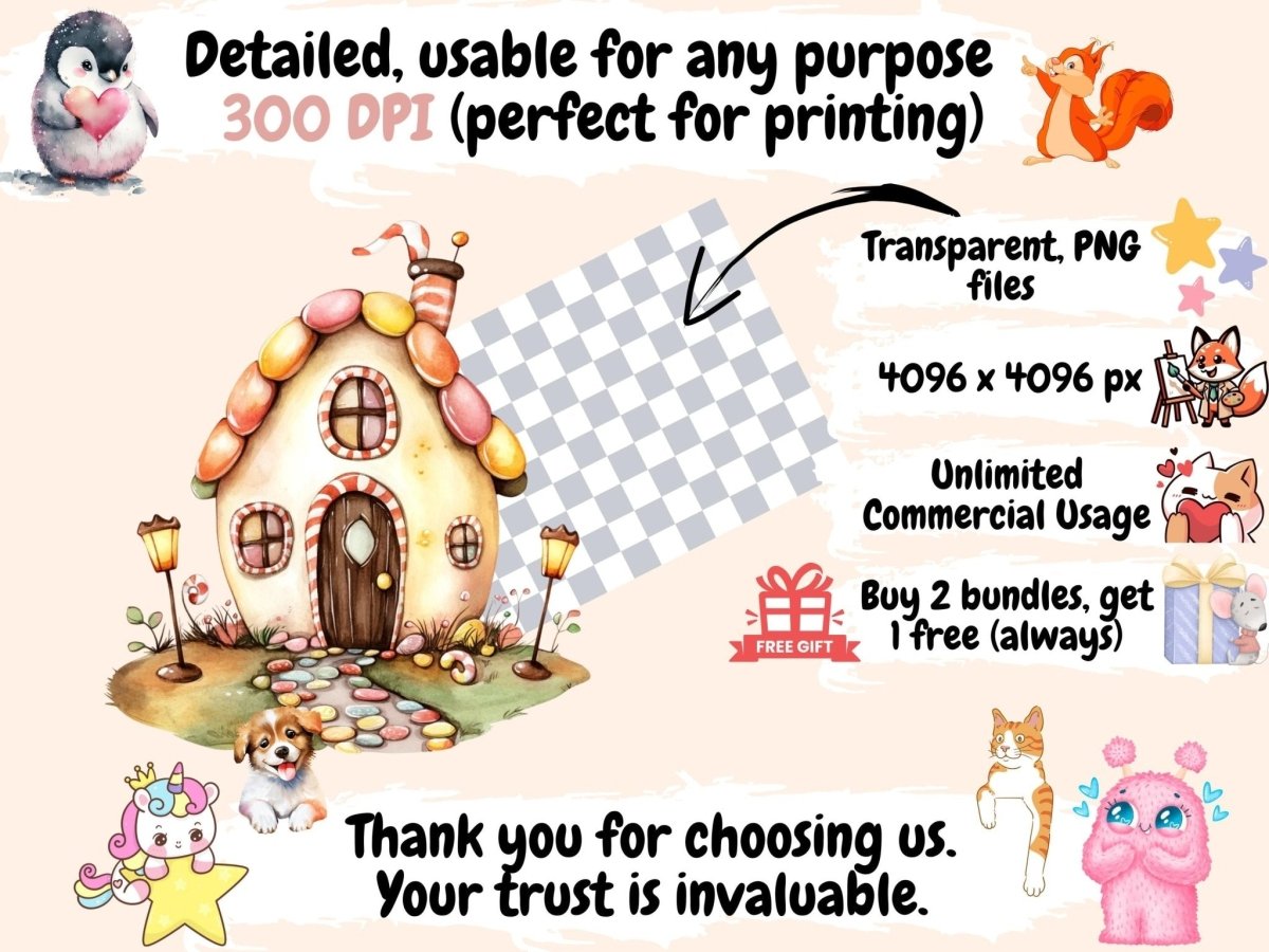 Candyland Watercolor Clipart candy clipart candy house png candy shop clipart - WondersArtist