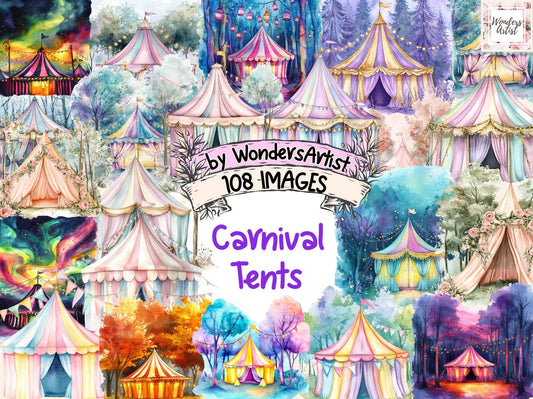 Carnival Tents Watercolor Clipart - High - Quality Instant Digital Download for Creative Projects