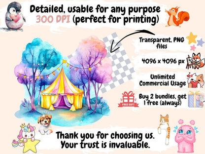 Carnival Tents Watercolor Clipart Big Top Clipart - Wonders Artist