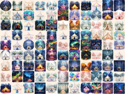 Carnival Tents Watercolor Clipart Big Top Clipart - Wonders Artist