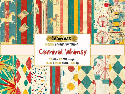 Carnival Whimsy Seamless Pattern Digital Papers amusement theme - Wonders Artist