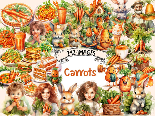 Carrots Watercolor Clipart - High - Quality Instant Digital Download for Creative Projects