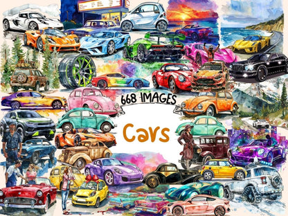 Cars Watercolor Clipart car clipart - Wonders Artist