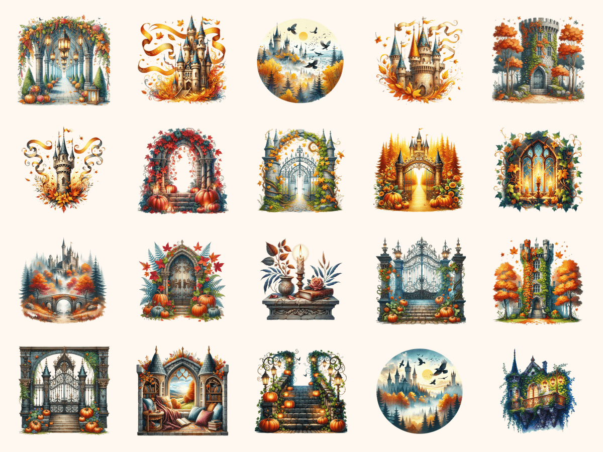 Castlecore Autumn Clipart All Bundles Clipart Line Art - WondersArtist