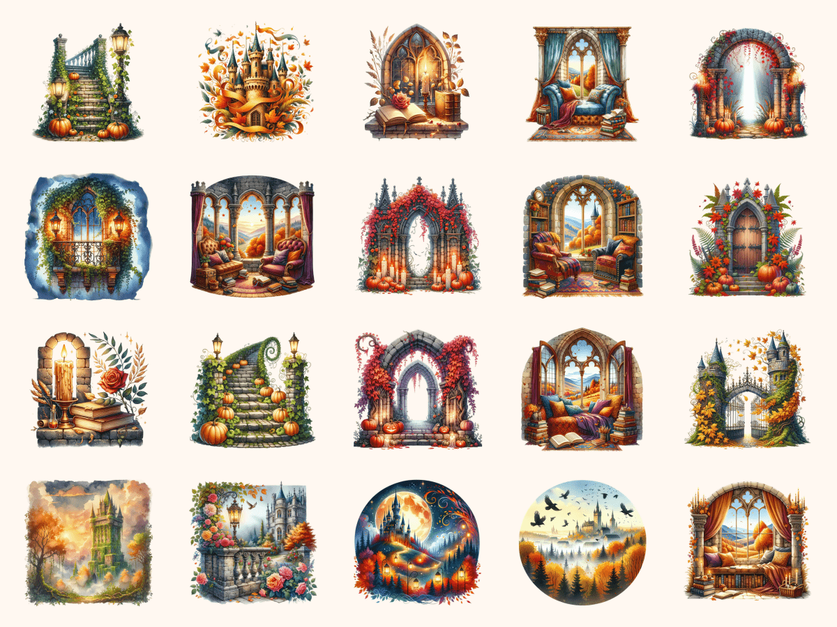 Castlecore Autumn Clipart All Bundles Clipart Line Art - WondersArtist