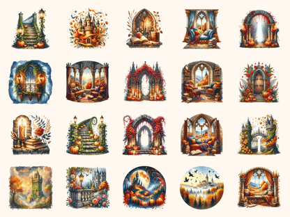 Castlecore Autumn Clipart All Bundles Clipart Line Art - WondersArtist