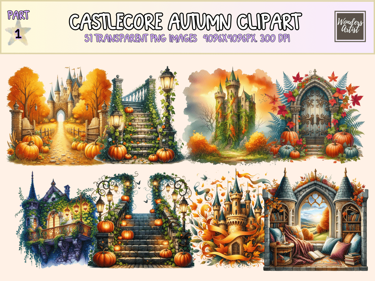 Castlecore Autumn Clipart All Bundles Clipart Line Art - WondersArtist