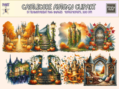 Castlecore Autumn Clipart All Bundles Clipart Line Art - WondersArtist