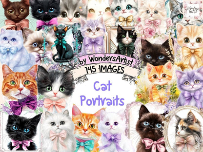 Cat Portraits Watercolor Clipart Artistic Cat PNG - Wonders Artist
