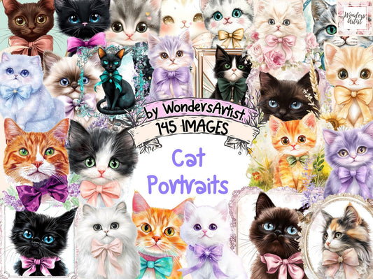 Cat Portraits Watercolor Clipart - High - Quality Instant Digital Download for Creative Projects