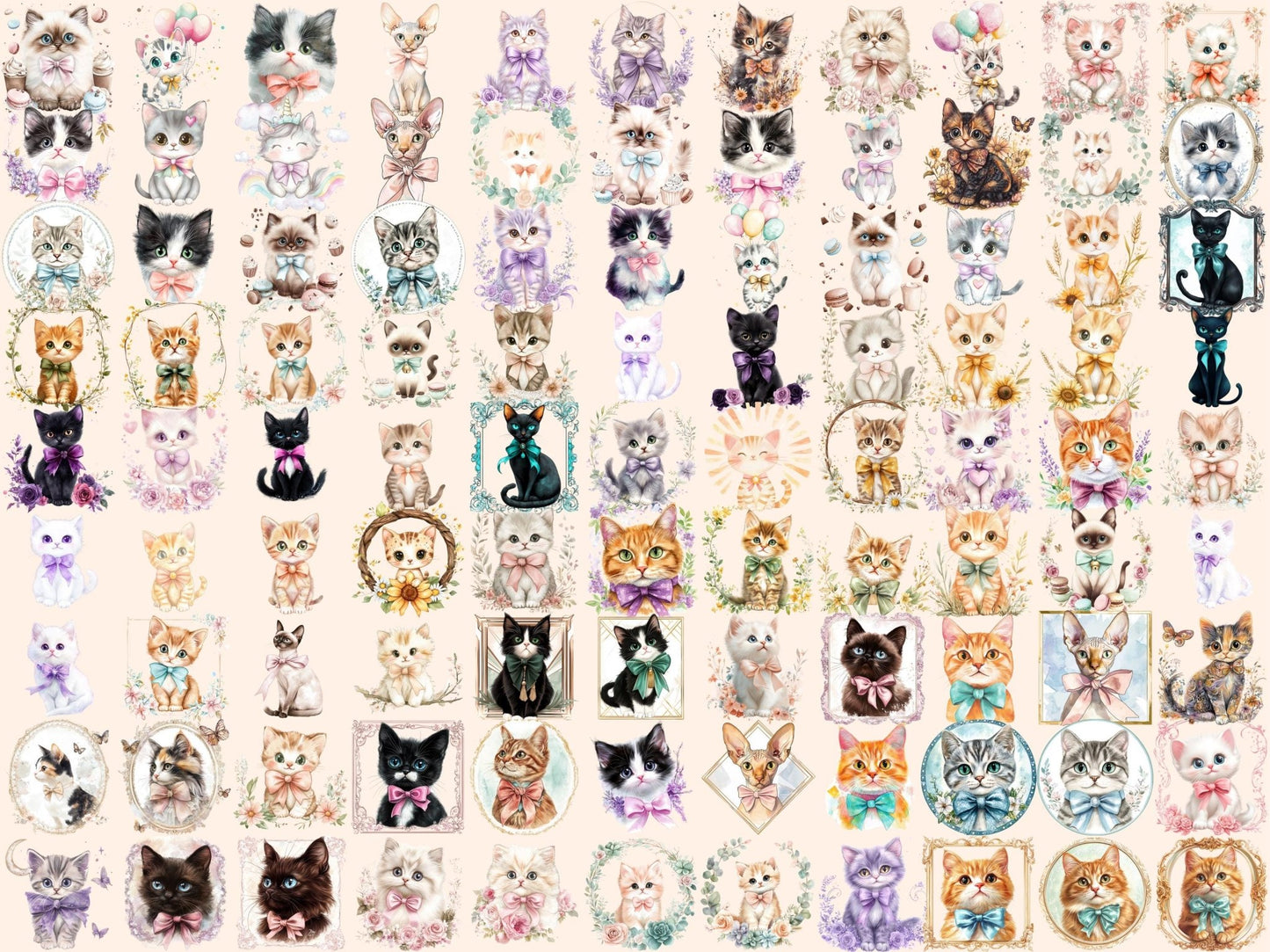 Cat Portraits Watercolor Clipart - High - Quality Instant Digital Download for Creative Projects