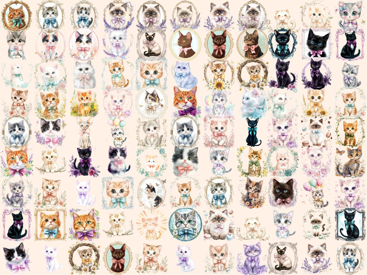 Cat Portraits Watercolor Clipart - High - Quality Instant Digital Download for Creative Projects