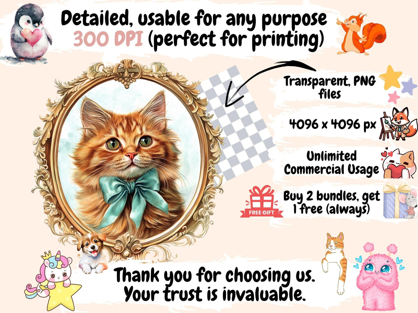 Cat Portraits Watercolor Clipart - High - Quality Instant Digital Download for Creative Projects