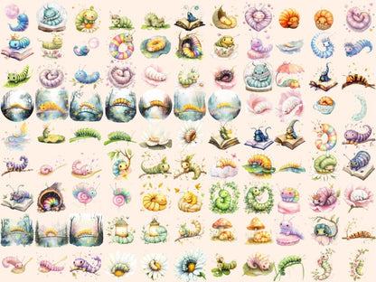 Caterpillars Watercolor Clipart bug clipart - Wonders Artist