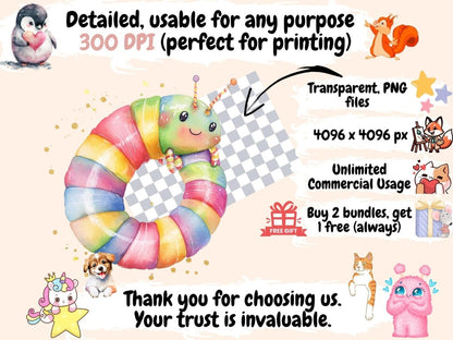 Caterpillars Watercolor Clipart bug clipart - Wonders Artist