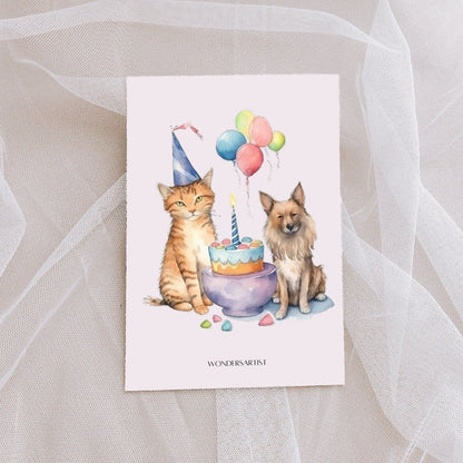 Cats and Dogs Friends Watercolor Clipart adorable pets - Wonders Artist