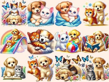 Cats & Dogs Friends Clipart animal illustrations - Wonders Artist
