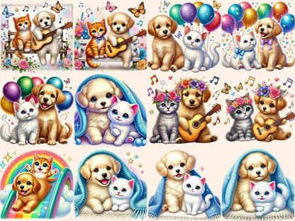 Cats & Dogs Friends Clipart animal illustrations - Wonders Artist