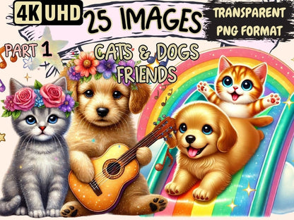 Cats & Dogs Friends Clipart animal illustrations - Wonders Artist