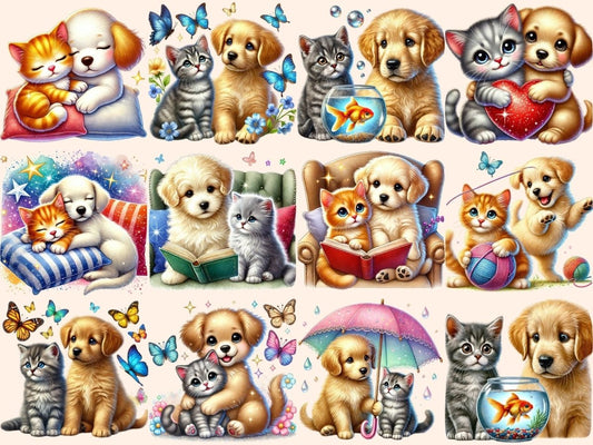 Kočky a psi přátelé (P2) Clipart