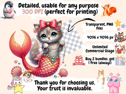 Cats & Dogs Mermaids Clipart Cat and Dog Mermaids - Wonders Artist