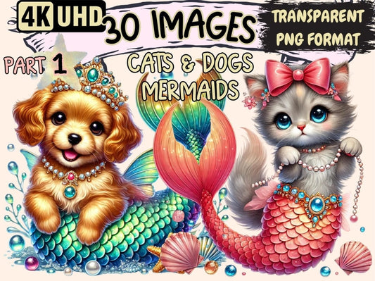 Cats & Dogs Mermaids Clipart Cat and Dog Mermaids - Wonders Artist