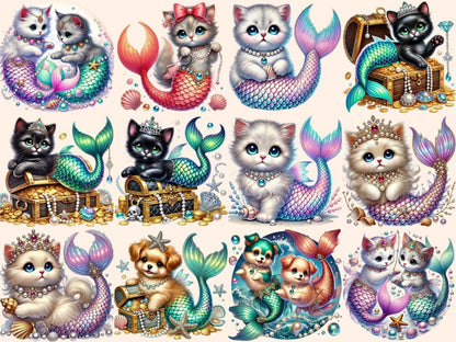 Cats & Dogs Mermaids Clipart Cat and Dog Mermaids - Wonders Artist