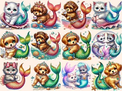 Cats & Dogs Mermaids Clipart Cat and Dog Mermaids - Wonders Artist